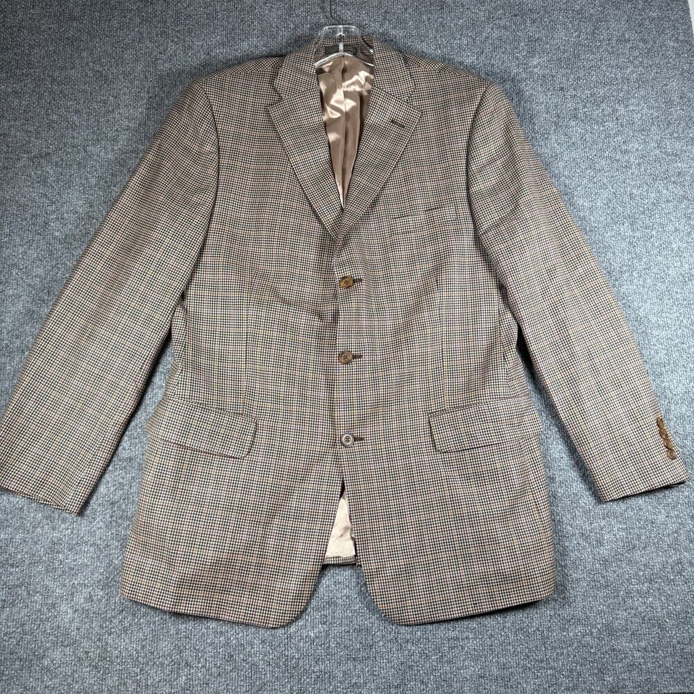 Vintage Corbin Men's 3 Button Blazer Size 42L 100% Wool - Brown Houndstooth